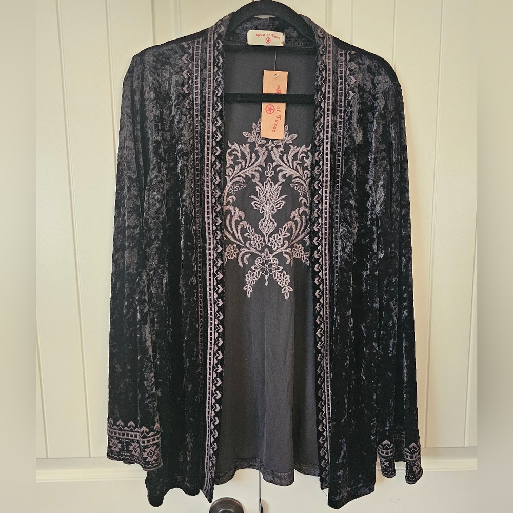 Black Velvet Embroidered Cardigan